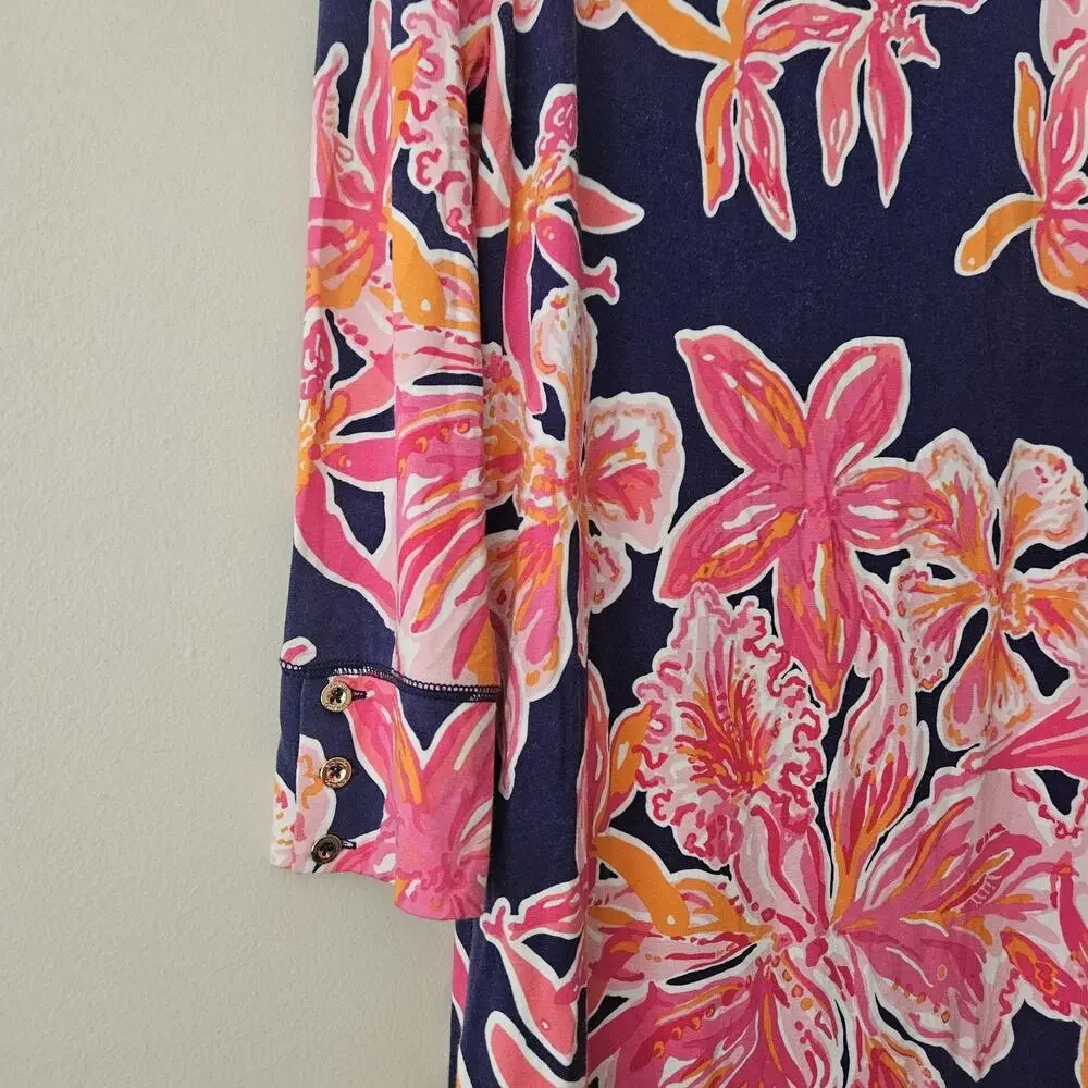 Lilly Pulitzer Pink Blue Dress 3/4 sleeve Floral Size Medium - Picture 4 of 9